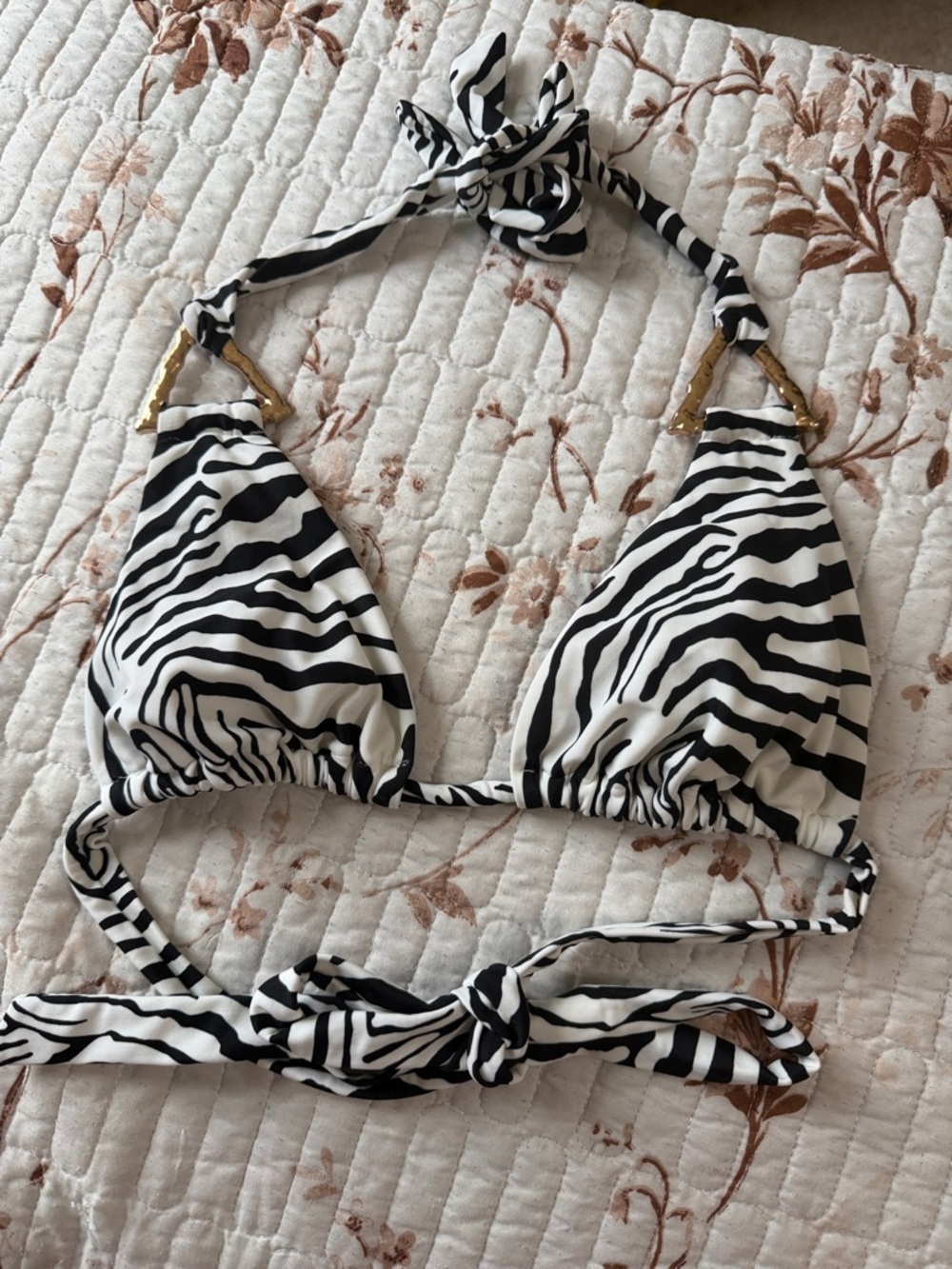 River Island Black and White Zebra Tie-Back Bikini Top - Picture 2 of 4